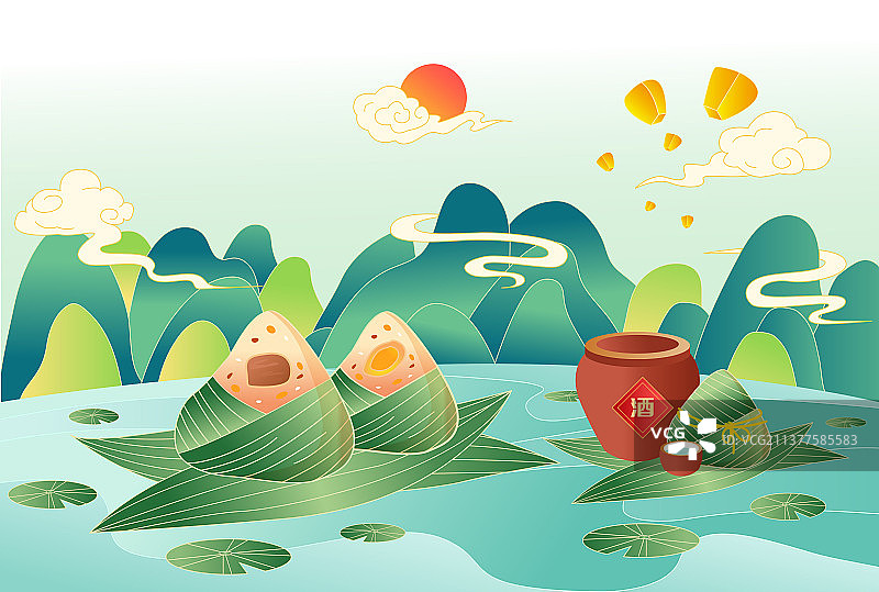 端午节中国风插画海报-矢量图片素材