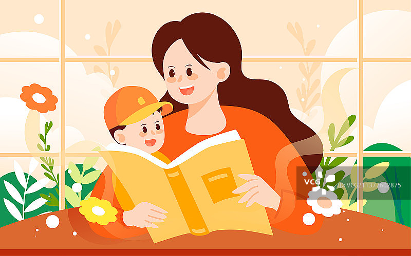 母亲节亲子阅读插画世界读书日母子读书海报图片素材