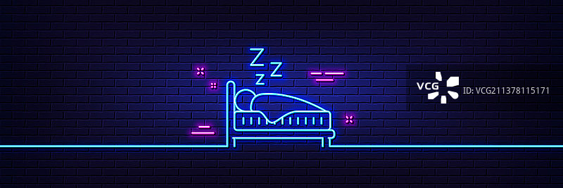 睡眠线图标夜间休息床标志霓虹灯图片素材