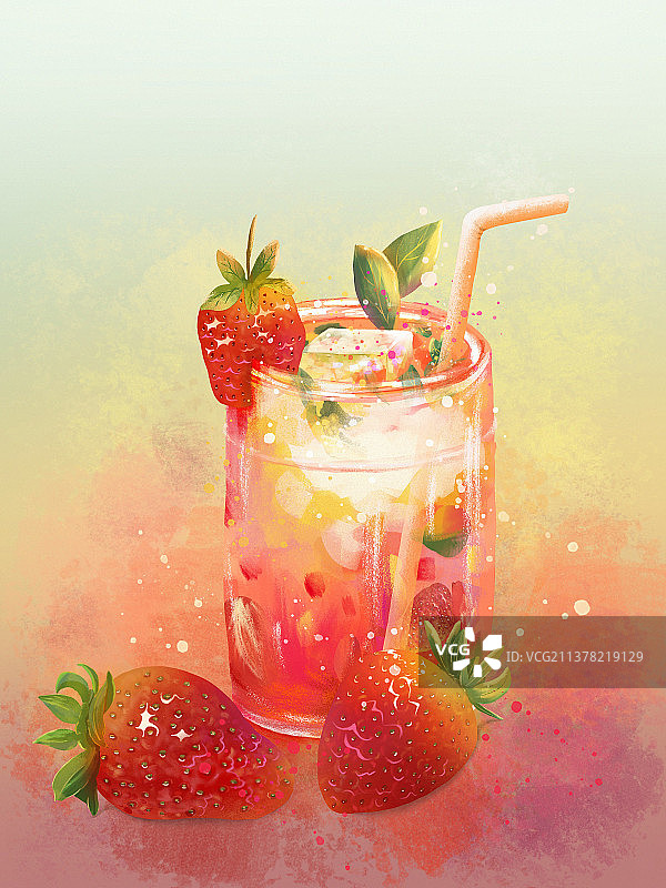 夏日清凉草莓奶昔水果饮品图片素材