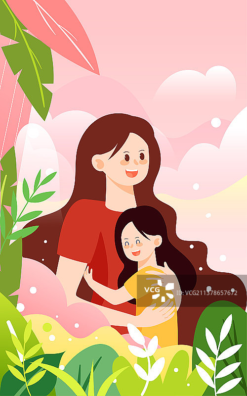 母亲节母女拥抱插画感恩节家人庆祝活动海报图片素材