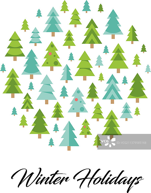 你好，有圣诞树的冬季贺卡图片素材