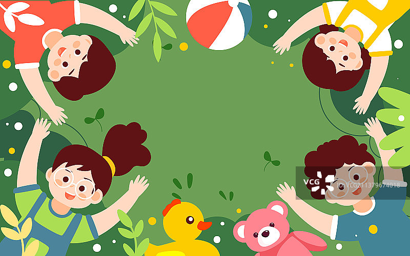 六一儿童节小孩躺草地插画快乐童年活动海报图片素材