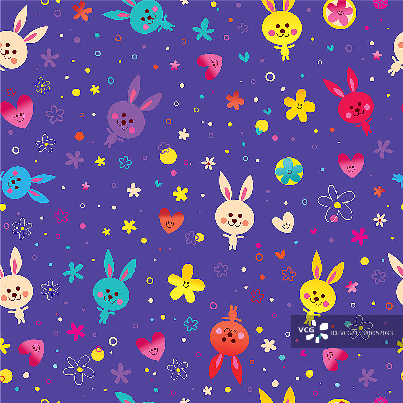 小兔子的花和心无缝图案图片素材