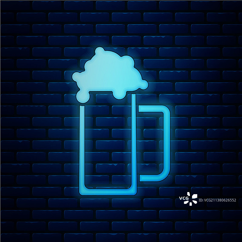 发光的霓虹灯玻璃啤酒图标孤立的砖图片素材
