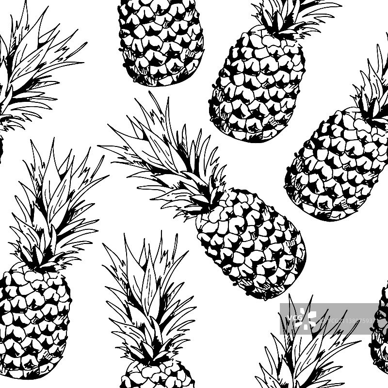 菠萝无缝图案的白色背景图片素材