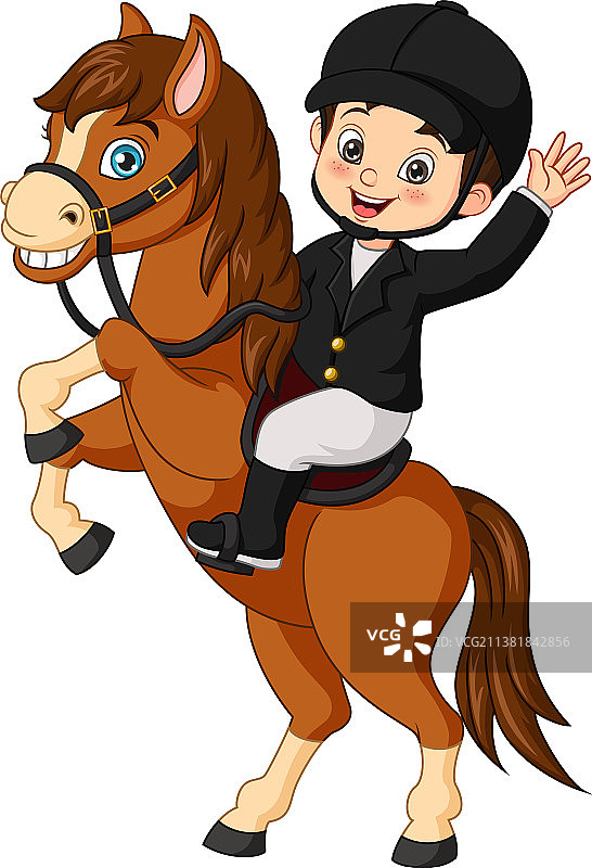 卡通小男孩骑着马图片素材