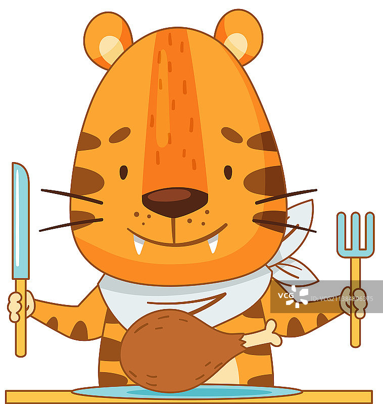 可爱的小老虎正在吃早餐，可爱的宝宝图片素材