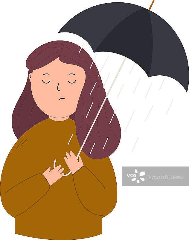 一个悲伤的女孩和一把伞图片素材