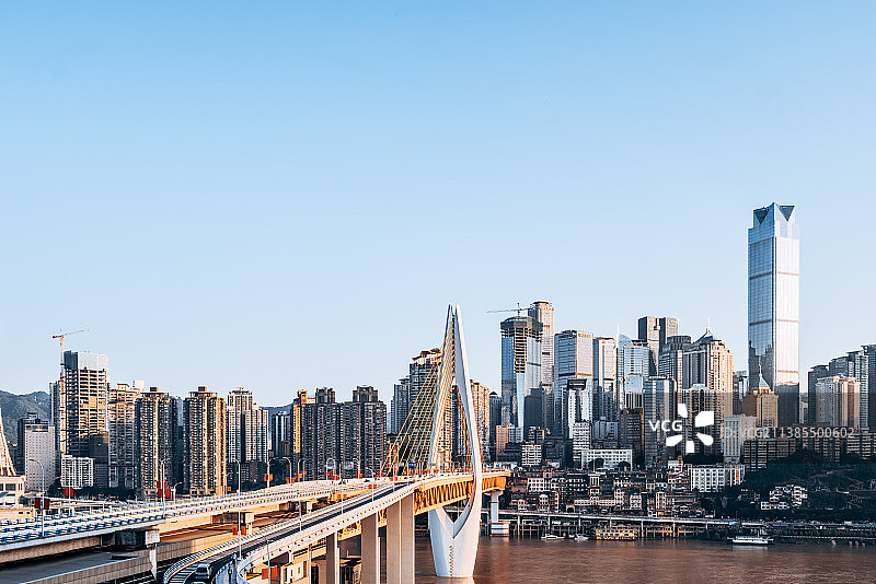 中国重庆千厮门大桥城市天际线高视角风光图片素材