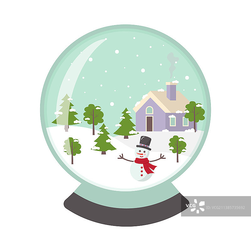 有雪人房子和树的圣诞雪球图片素材