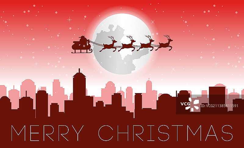 圣诞老人在圣诞节时飞过摩天大楼图片素材
