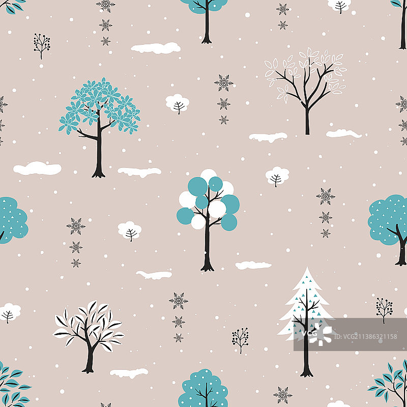 森林树圣诞上冬天无缝图案图片素材