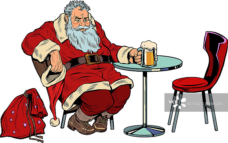 圣诞老人在酒吧喝啤酒图片素材