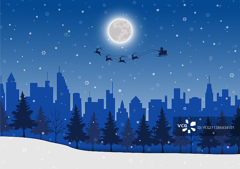 圣诞老人在冬夜来到城市图片素材