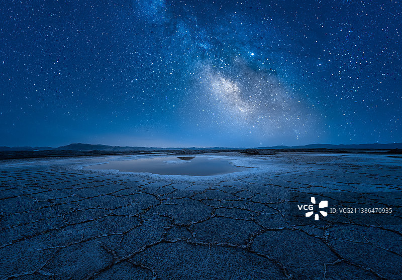 蓝色的盐湖银河星空图片素材