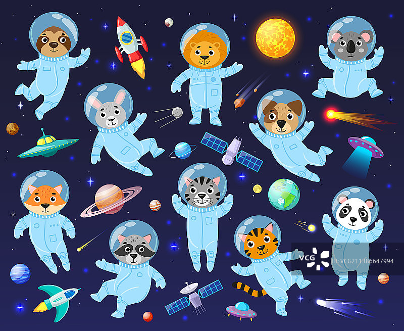 卡通太空宇航员动物可爱的动物图片素材