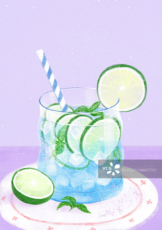手绘柠檬果茶冰饮插画图片素材