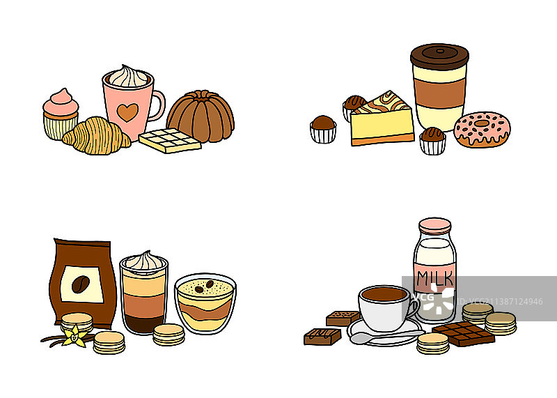 不同种类的甜点和咖啡图片素材