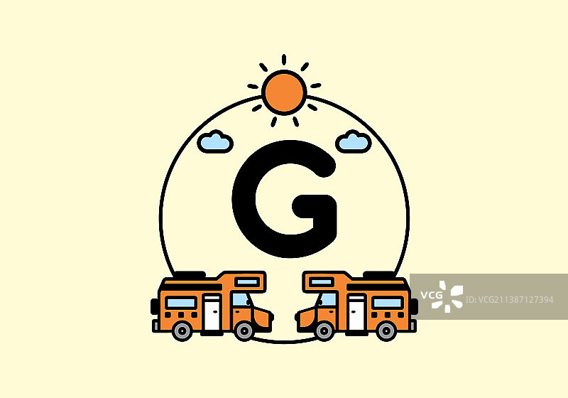 橙色的露营车，首字母是g图片素材