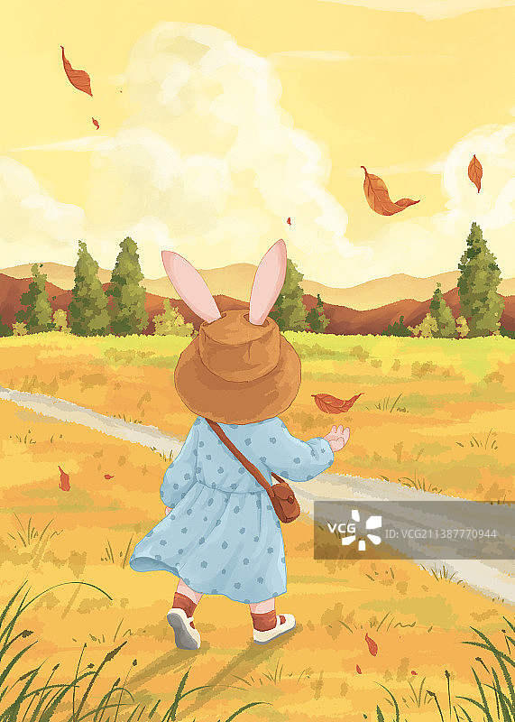 小兔的四季兔年小清新插画九月图片素材