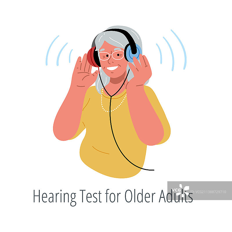 微笑的老妇人戴着耳机图片素材