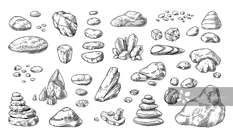 手工绘制的岩石，砾石，石头和巨石图片素材