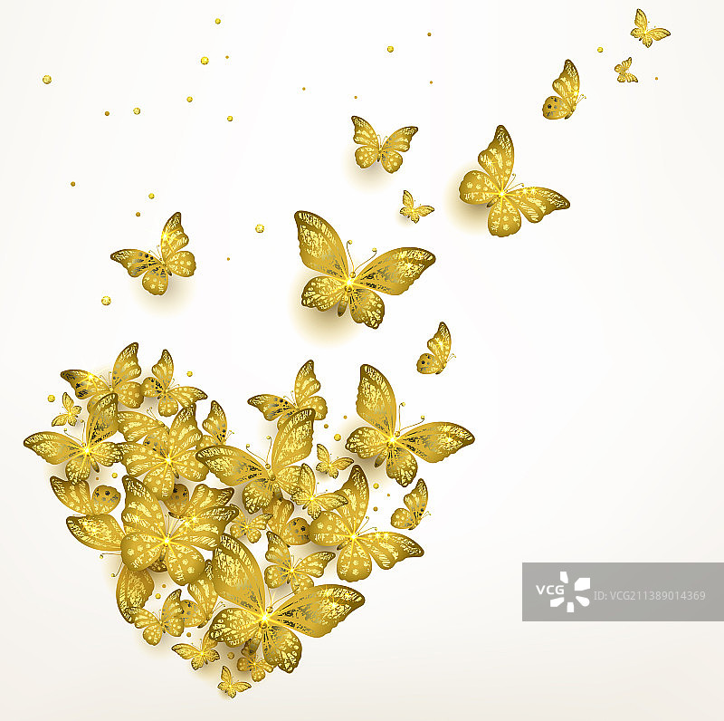 装饰性的金色蝴蝶聚集在一起图片素材