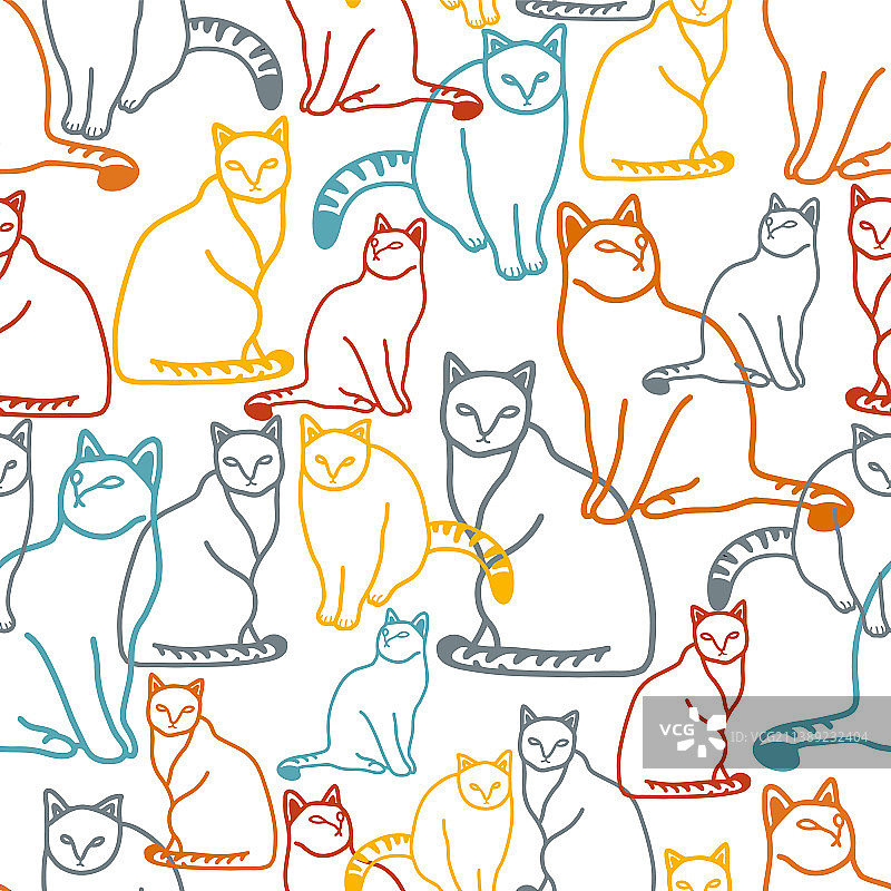 线条艺术彩色猫无缝图案图片素材