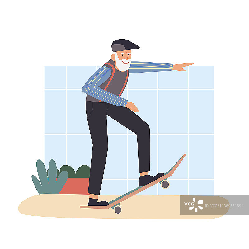 酷老头玩滑板玩得很开心图片素材