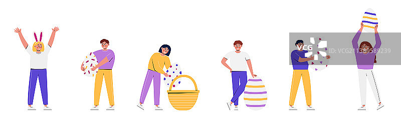 一群带着复活节彩蛋的快乐的人图片素材