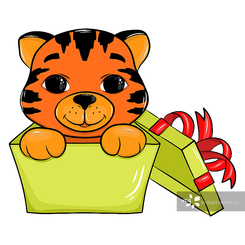 可爱的卡通老虎在礼品盒图片素材