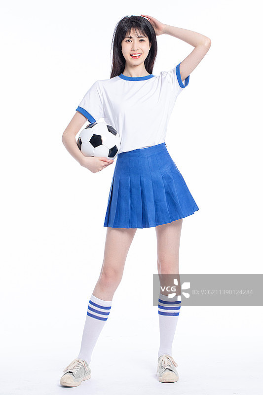 白色背景里的亚洲女啦啦队图片素材