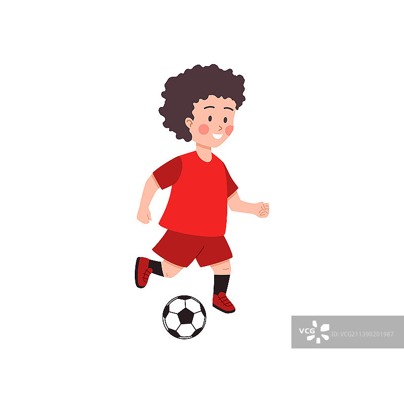 小男孩跑着足球卡通平图片素材
