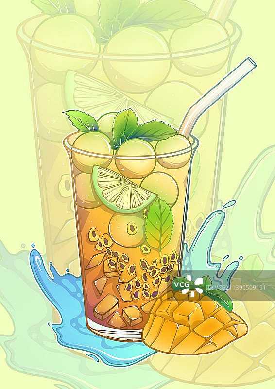 夏日饮品饮料插画海报广告芒果百香果VC水图片素材