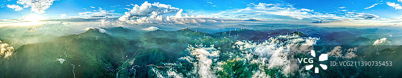 江西吉安 蓝天白云下的风力发电场图片素材