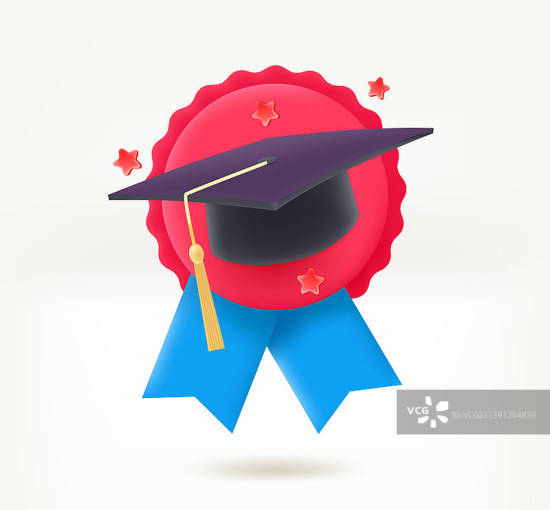 毕业帽徽章成就概念3d图片素材