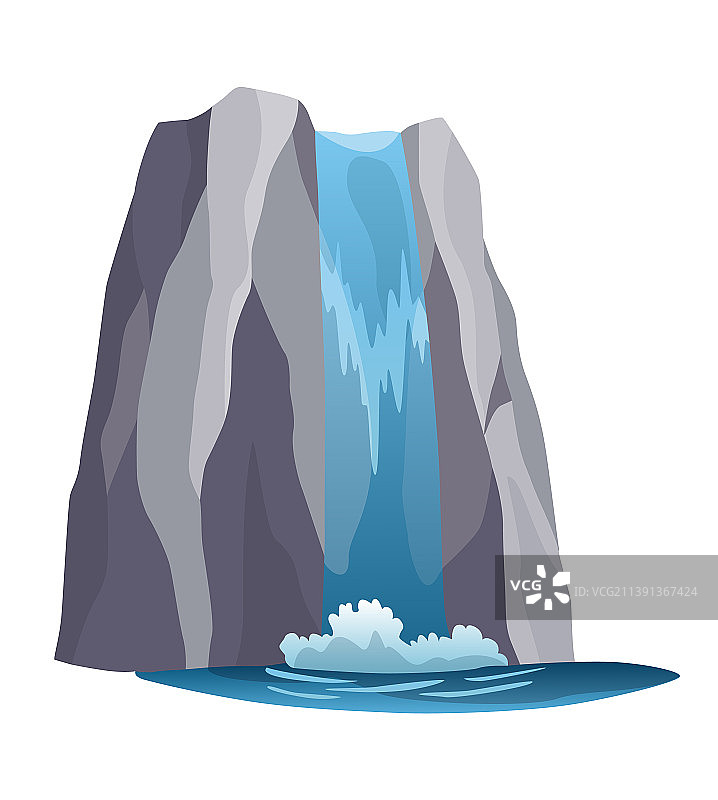 瀑布与岩山的卡通景观图片素材