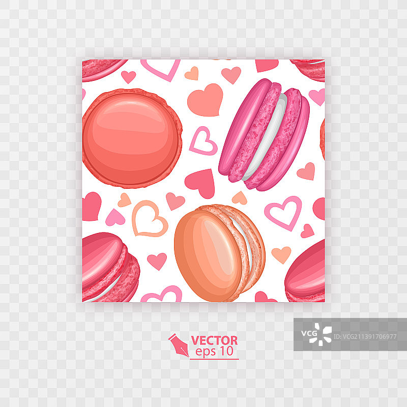 无缝图案的马卡龙饼干和粉红色图片素材