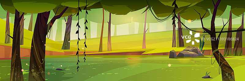 森林景观卡通自然夏日背景图片素材