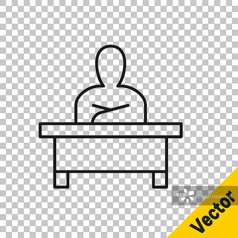 黑线男生坐在书桌图标孤立图片素材