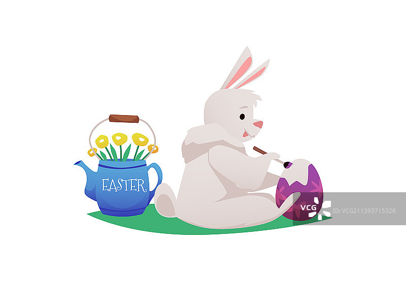 可爱的卡通复活节兔子坐在那里画复活节图片素材