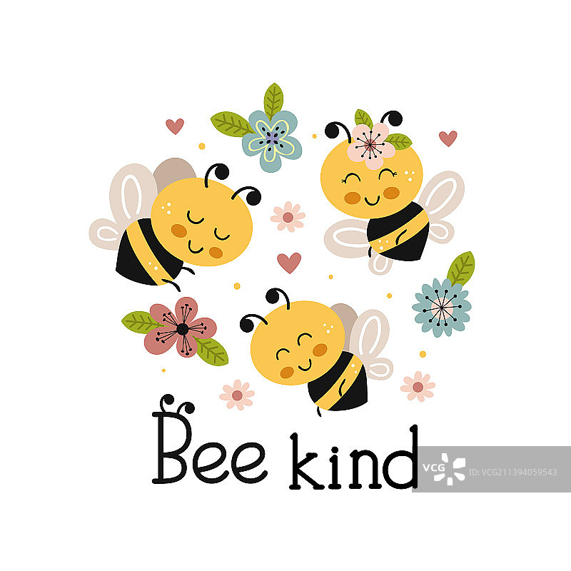 海报上有可爱的蜜蜂和鲜花图片素材