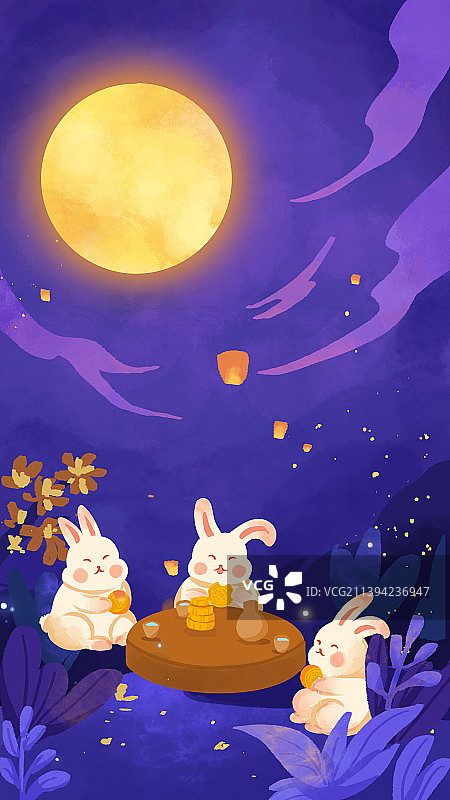 中秋传统节日月饼兔子氛围图片素材