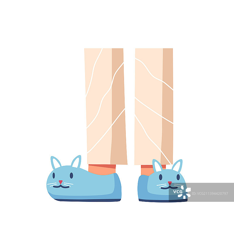孩子脚上穿的拖鞋是滑稽猫的形状图片素材