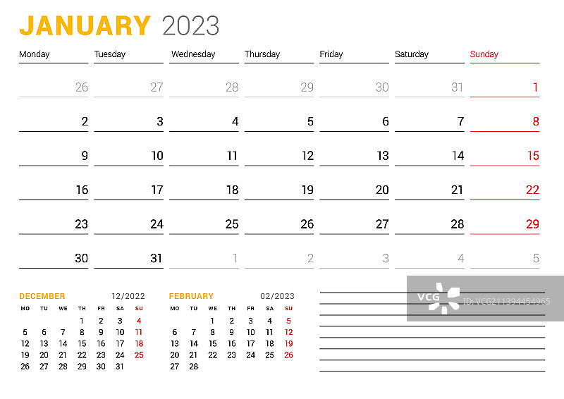 日历模板用于2023年1月业务图片素材