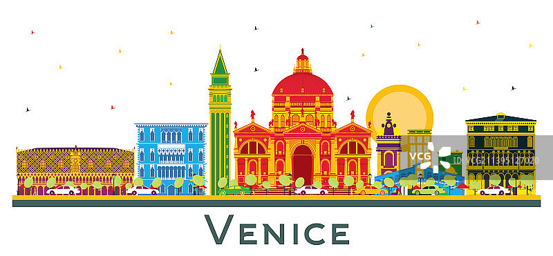 意大利城市威尼斯的天际线与彩色建筑图片素材