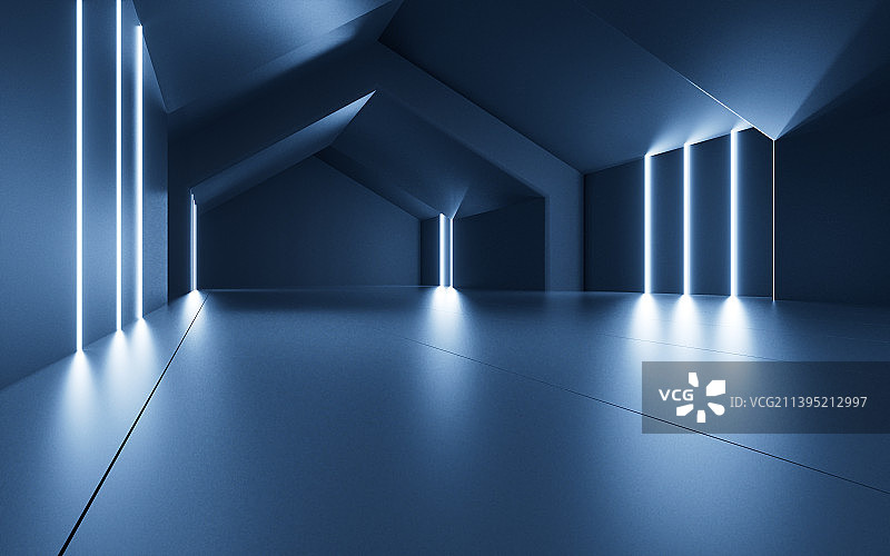 蓝色的霓虹隧道3D渲染图片素材