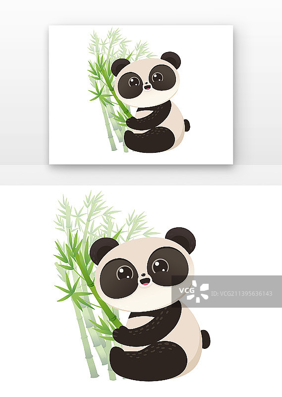 卡通大熊猫吃竹子插画图片素材