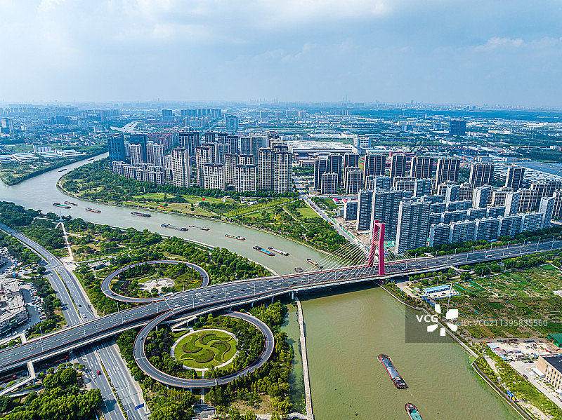江苏苏州吴江运河大桥航拍图片素材